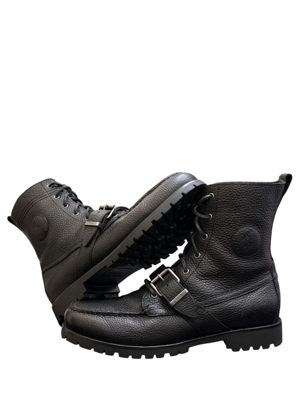 POLO RALPH LAUREN - BLACK ALL LEATHER TEXTURED “RANGER” BOOTS